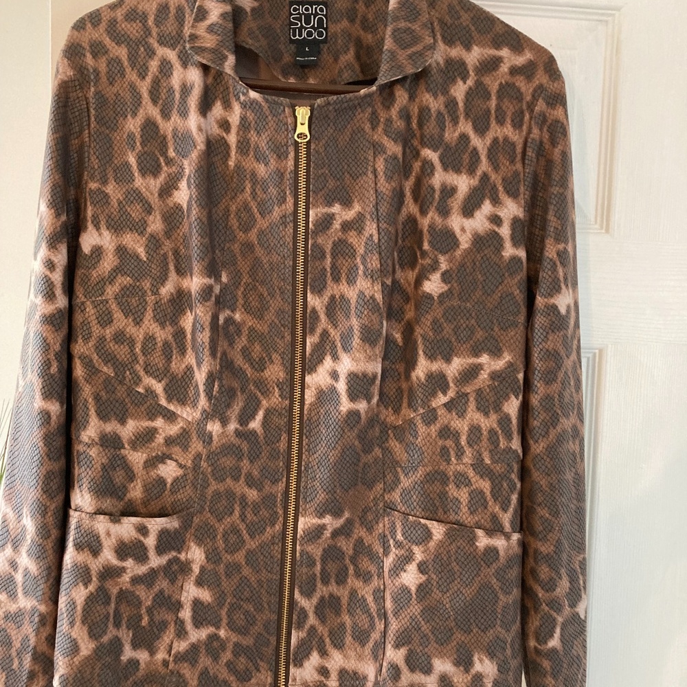 Clara Sun Woo Leopard liquid leather cheetah jacket, size large. new without tag